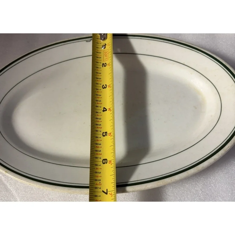 Vintage Jackson Vitrified China Oval Platter Green Stripe Restaurant Ware 10.5